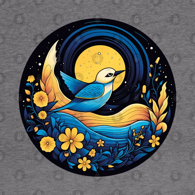 Bird of Freedom: Ukraine Blue and Yellow Starry Moon Night by Czajnikolandia